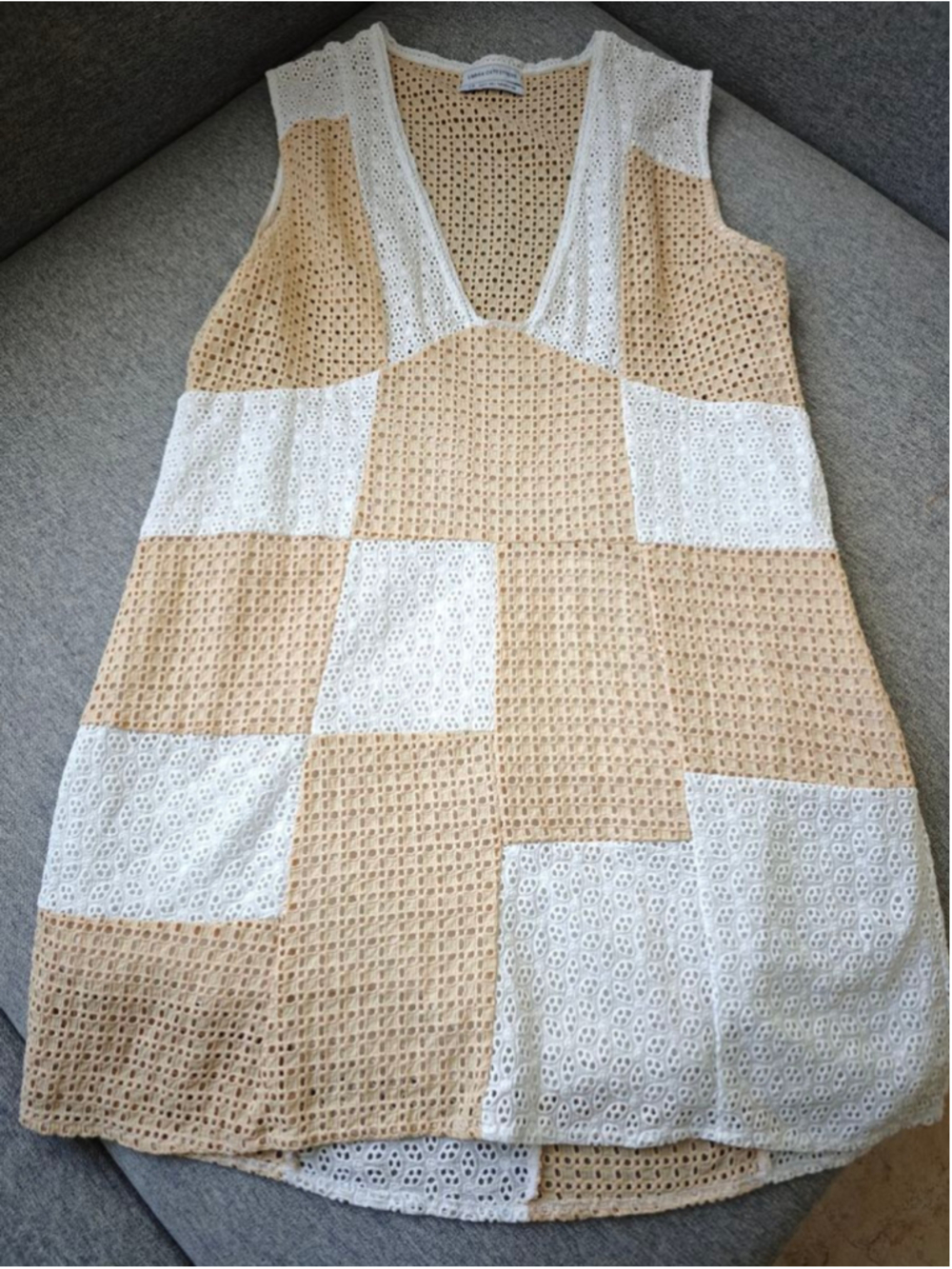 Women's Urban Outfitters Crochet Patchwork Tank Top L Beige White